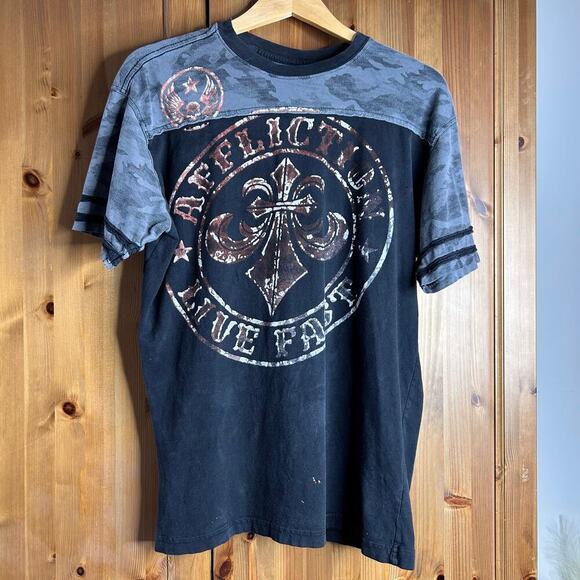 Affliction Mens Divio Vrnsh T-Shirt Large Black Live Fast Y2K Skull Grunge FLAW - Picture 1 of 7